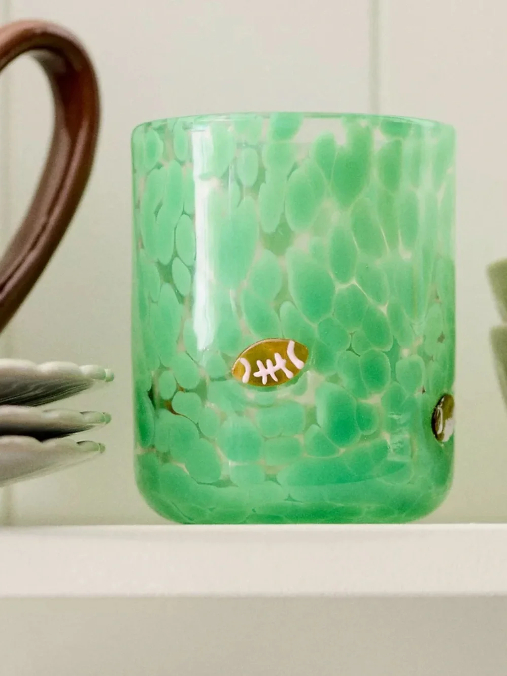 Anthropologie Seafoam Green Sports Icon Football Juice Glass